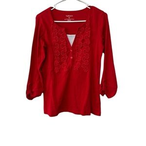 Van Heusen Embroidered Peasant Blouse Top Red Women’s Small